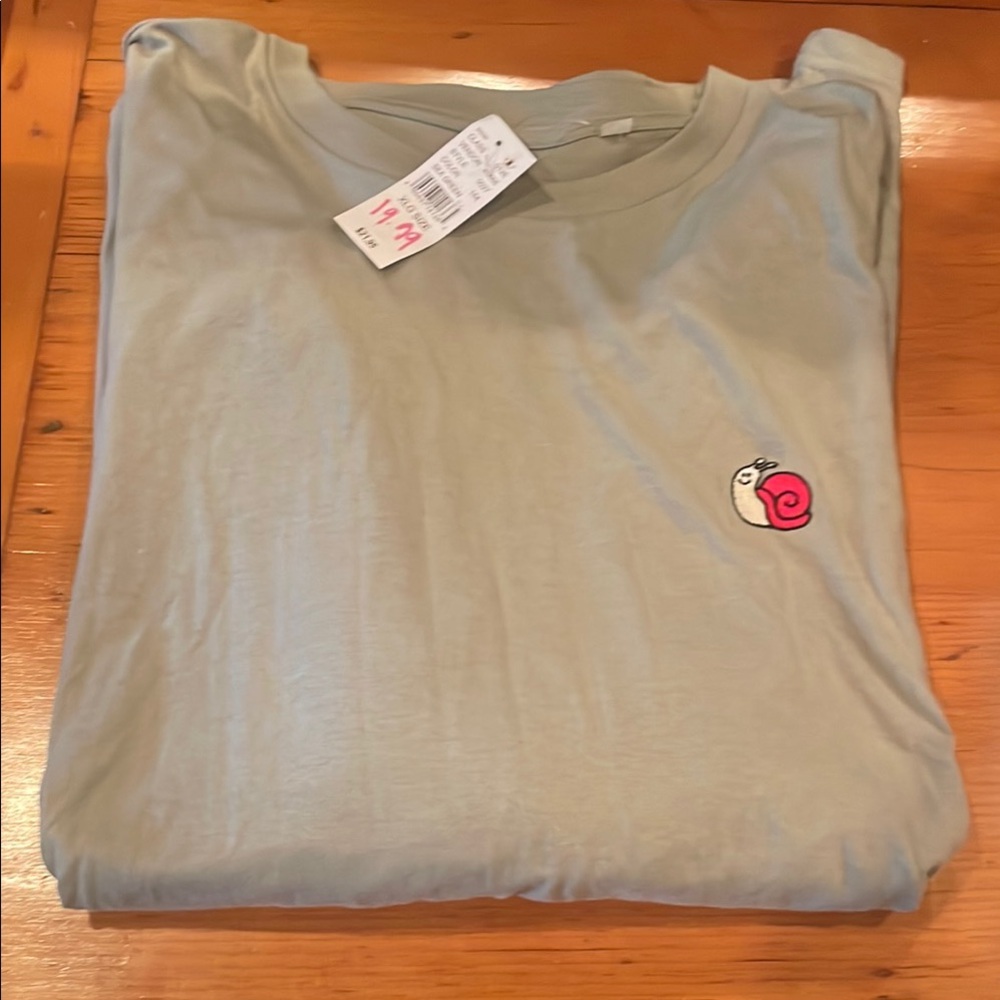 Sea green T-Shirt with Snail Embroidery